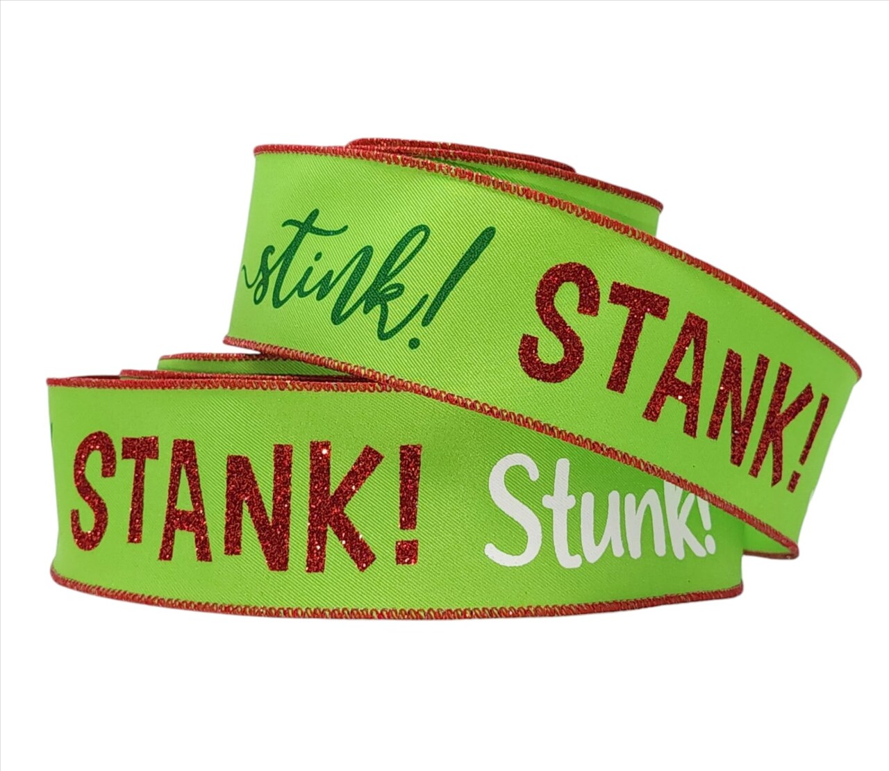 RG Ribbon: Stink, Stank, Stunk Christmas Ribbon, 2.5" x 10 Yards - Lime Green, Red, Multi